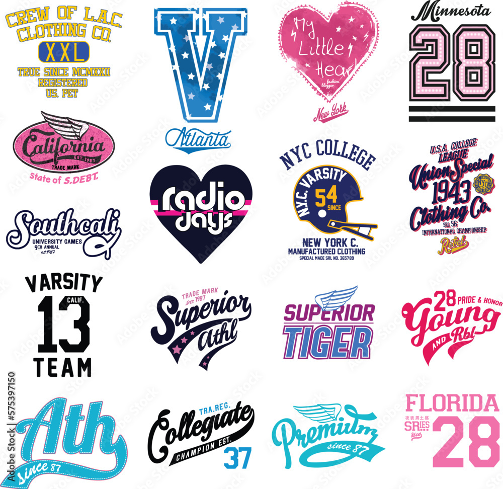 college and varsity typography for print