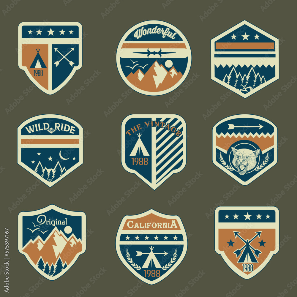 Set of mountain badges and logo patches