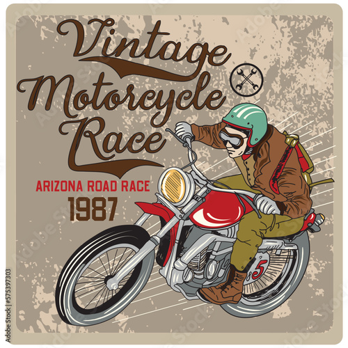 Vintage Motorcycle. vector poster design.motor racer
