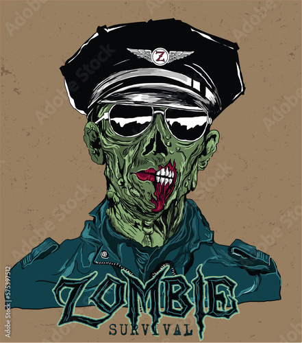 Vector Detailed Zombie Head Drawing