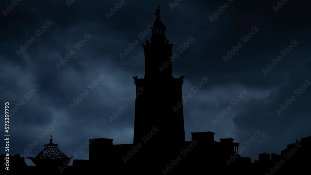Lightning and Thunderstorm flash over Lighthouse of Alexandria, one of the Seven Wonders of the Ancient World Lightning and Thunderstorm flash over Lighthouse of Alexandria, one of the Seven Wonders of the Ancient World