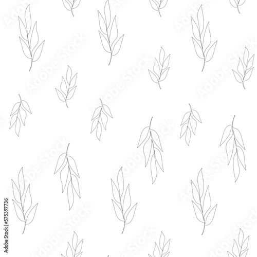Leaves with branches randomly located vector seamless pattern. Brush leaves and twigs. Olive branch modern pattern. floral background. Abstract line ornament for textile. Print for men's shirt