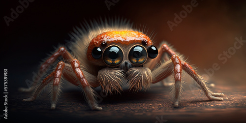 Close up funny little juming spider with four eyes AI generated illustration © artefacti