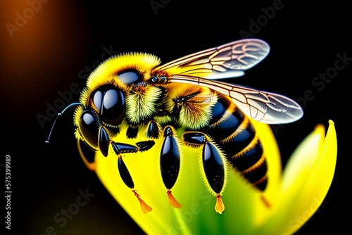 bee on the water, honeybee macro. Generative AI photo