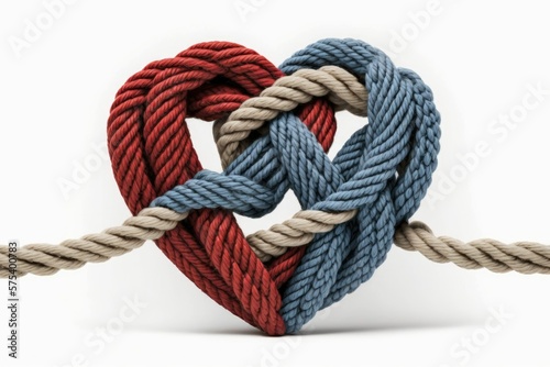 A heart shaped knot in a rope, displayed on a white background. Generative AI