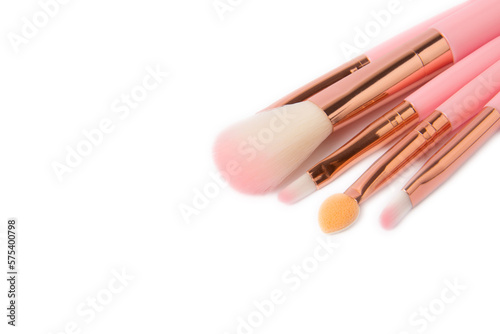 Cosmetic makeup brush isolated on white background. Professional makeup brush set.