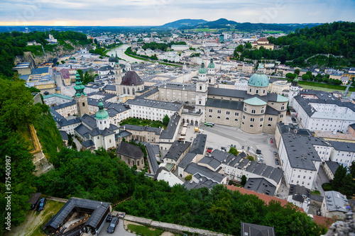 Fototapeta Naklejka Na Ścianę i Meble -  Beautiful view of Salzburg skyline with Festung Hohensalzburg and Salzach river in summer, Salzburg,Austria