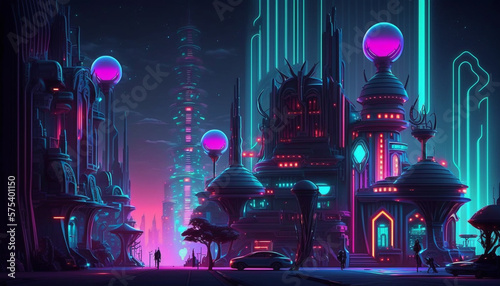 Futuristic metaverse world with neon lighting, AI Generative
 photo