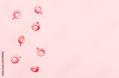 3d render, 3d rendering, women female symbols on pink background, a lot of feminine signs with copy space for text