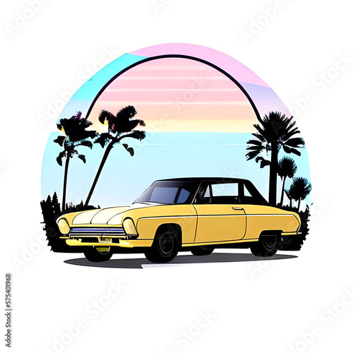 Cartoon touristic retro car illustration. AI generated illustration