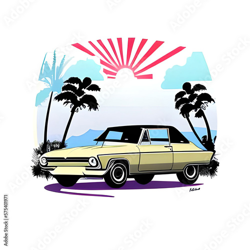 Cartoon touristic retro car illustration. AI generated illustration © vector_master