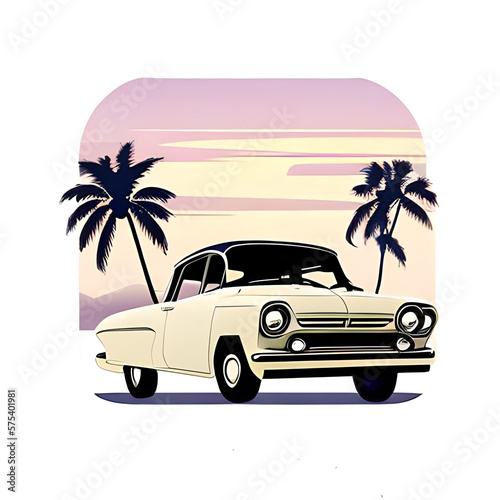 Cartoon touristic retro car illustration. AI generated illustration © vector_master
