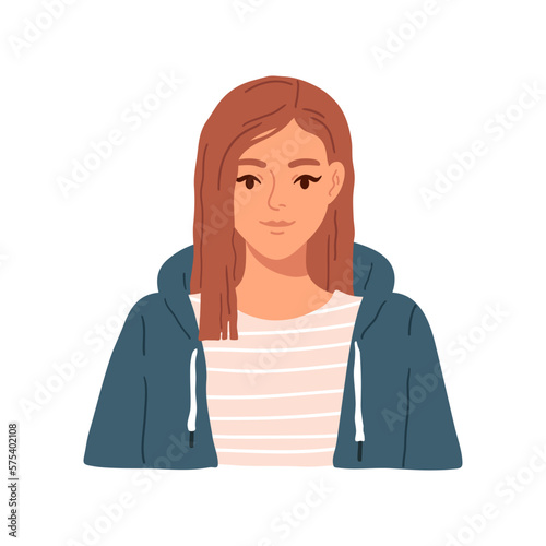 Portrait of a young attractive woman in a casual clothes. hand drawn illustration
