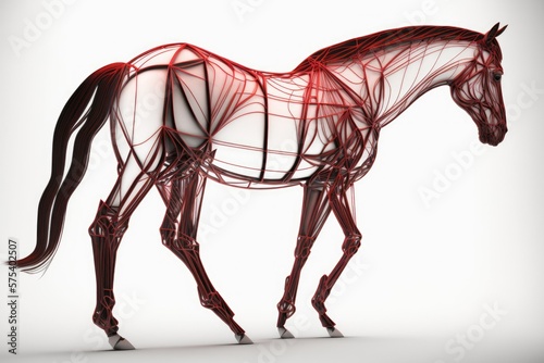 Analyzing the Bony Structure of a Horse from the Side Isolated Against a White Background. Generative AI