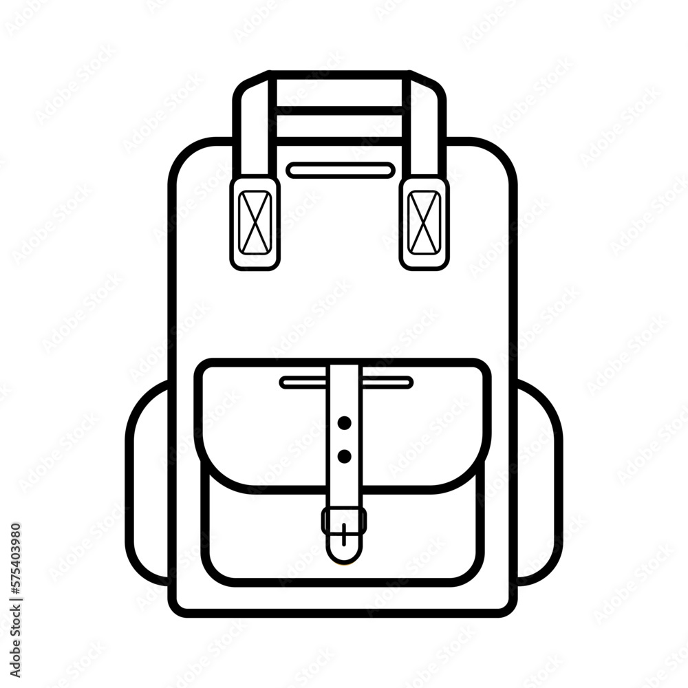 Stylish backpack with pockets and straps, simple linear icon isolated on white background. Trendy hipster backpack. Badge, emblem, logo for apps and websites. Vector illustration Stylish backpack with pockets and straps, simple linear icon isolated on white background. Trendy hipster backpack. Badge, emblem, logo for apps and websites. Vector illustration