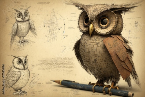 diagrammatic drawing owl custom created with Generative AI technology photo