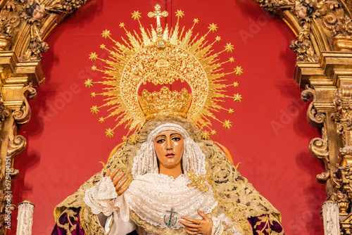 Image of the Virgen de la Esperanza de Triana inside the Capilla de los Marineros (Chapel of the Sailors) in the Triana neighborhood, Seville, Andalusia, Spain	 photo