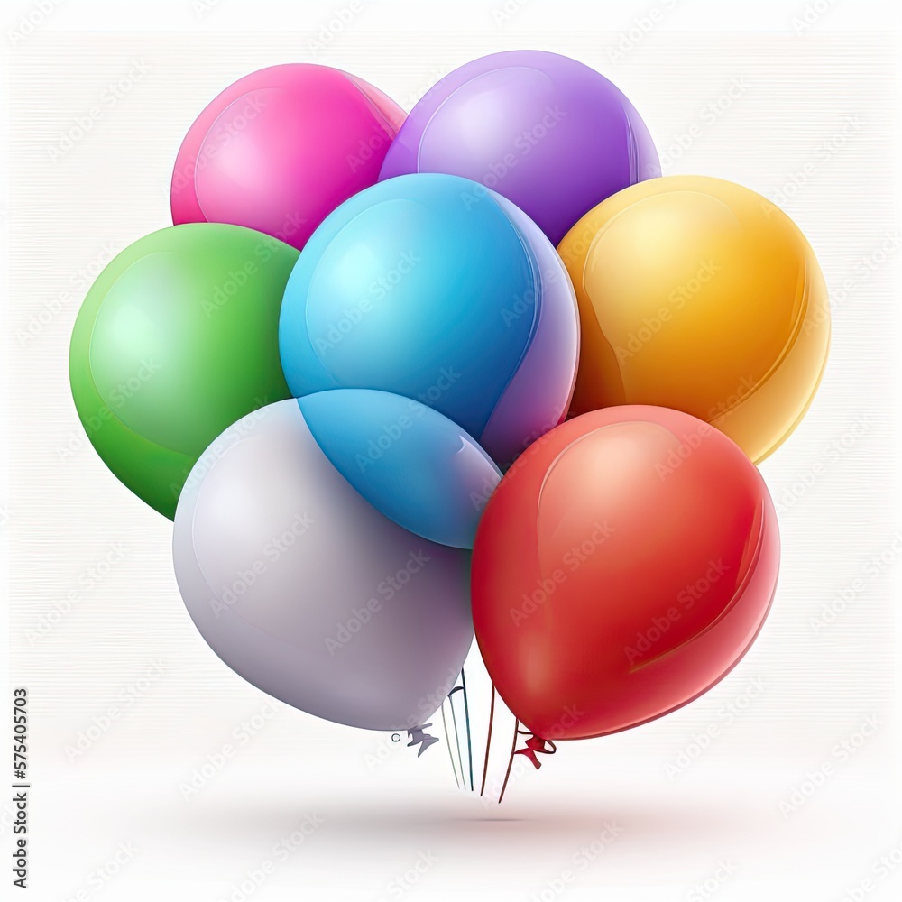 Colorful balloons isolated on white background. Party concept. Generative AI Colorful balloons isolated on white background. Party concept. Generative AI