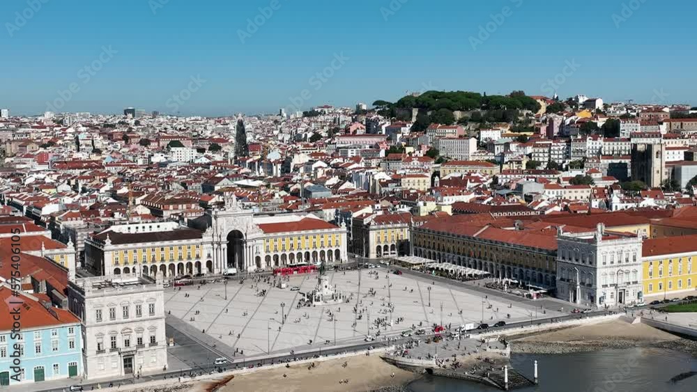 Commerce Square in Lisbon, Portugal. Palace Yard, Royal Palace of Ribeira. Drone Point of View. 4k Commerce Square in Lisbon, Portugal. Palace Yard, Royal Palace of Ribeira. Drone Point of View. 4k