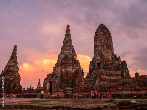 coloured sky in ruins of Wat Chaiwatthanaram in Ayutthaya, Thailand © Piotr