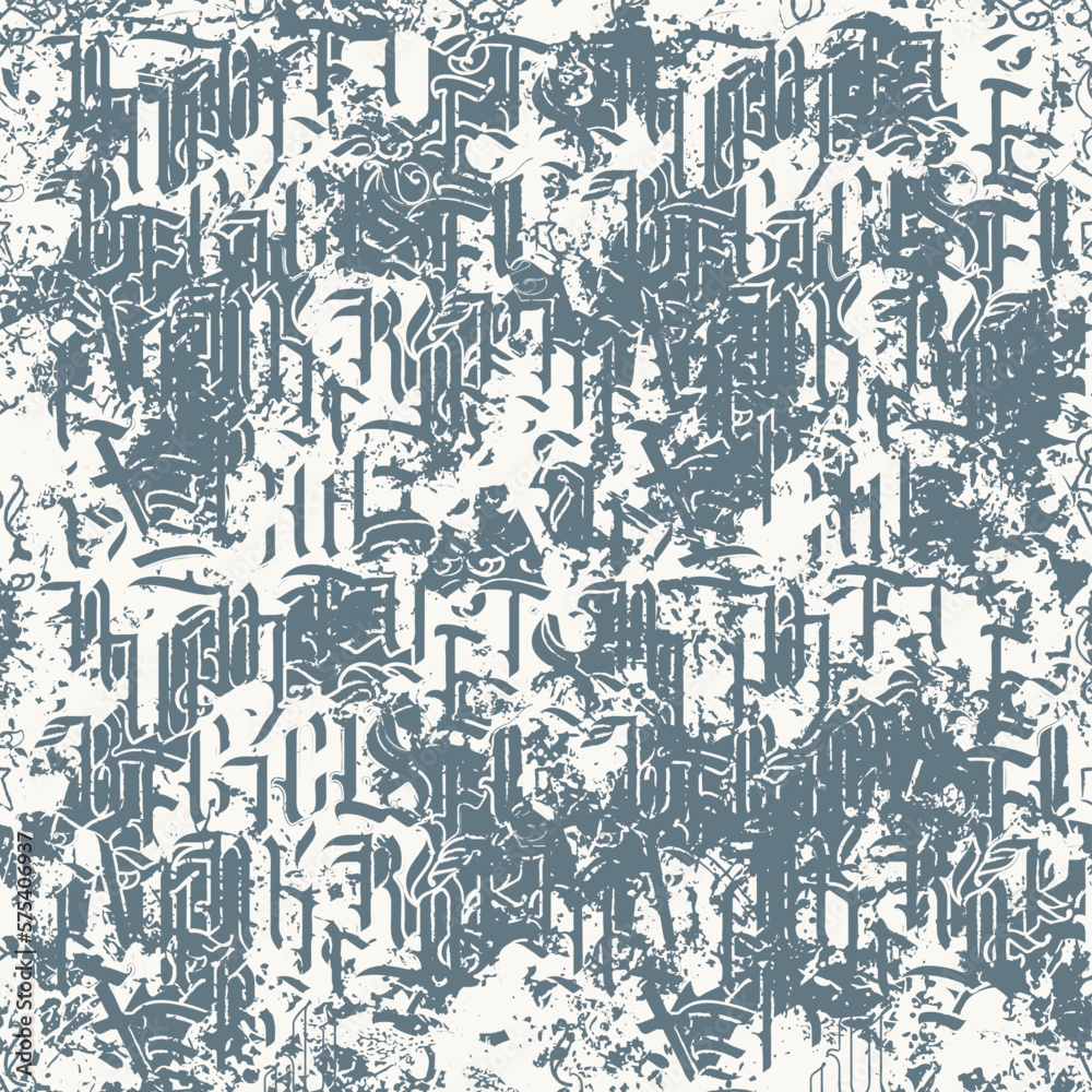 Decorative seamless pattern of capital Gothic letters in grunge texture. Repeating background. Vector texture, wallpaper, wrapping paper or fabric design Decorative seamless pattern of capital Gothic letters in grunge texture. Repeating background. Vector texture, wallpaper, wrapping paper or fabric design