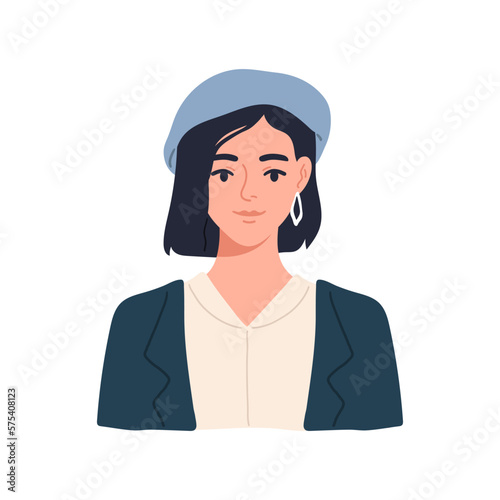 Portrait of a young attractive woman in a casual clothes. hand drawn illustration	
