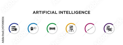 artificial intelligence filled icons with infographic template. glyph icons such as efficiency, view, panorama, big data, ar wand, data security vector.