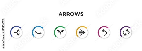 arrows filled icons with infographic template. glyph icons such as horizontal split, right direction, split arrows, right arrow, left curve arrow, undo arrow vector.
