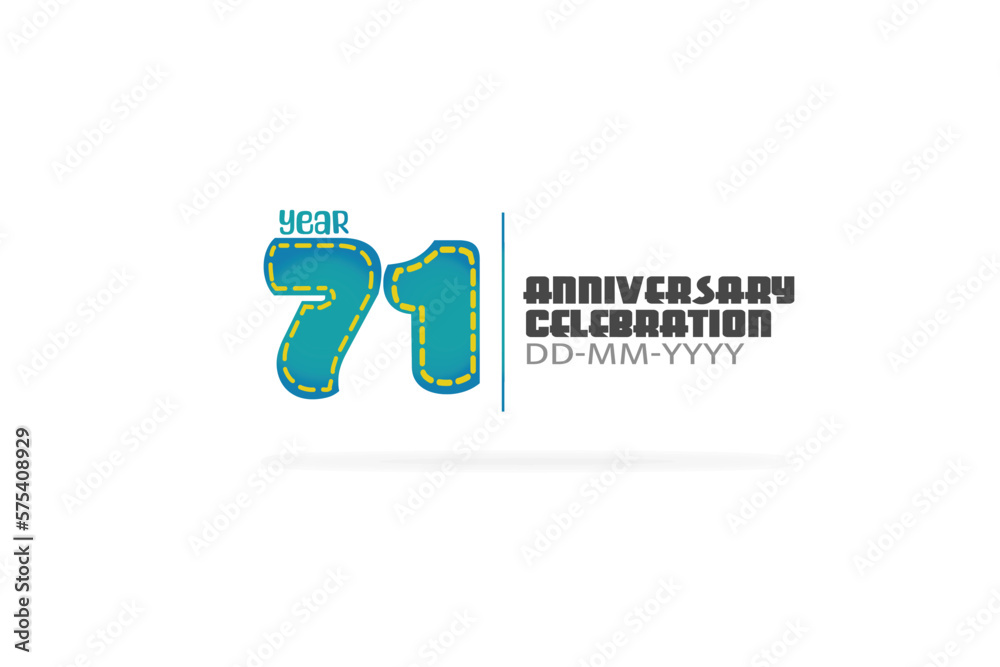 71th, 71 years, 71 year anniversary celebration fun style green and blue colors on white background for cards, event, banner-vector