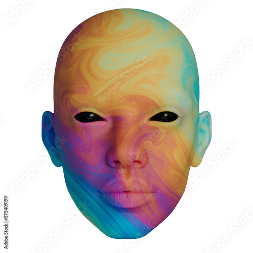 3D render of female face, multicolored acrylic paint