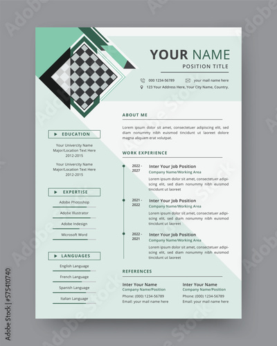 Creative and minimalist resume or cv template design with business jobs, cover letters, job applications and curriculum vitae template layout in vector