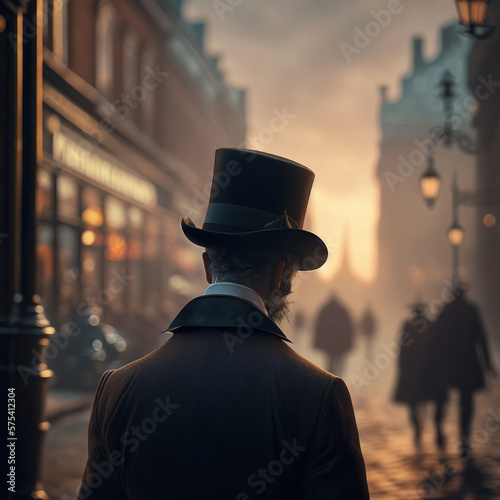 retro man in a suit and hat on the background of the evening city