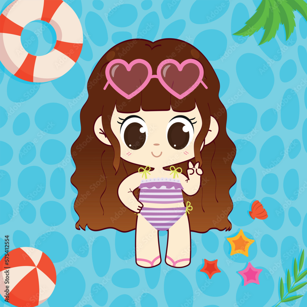 vector girl in the swimming pool kawaii vector girl in the swimming pool kawaii