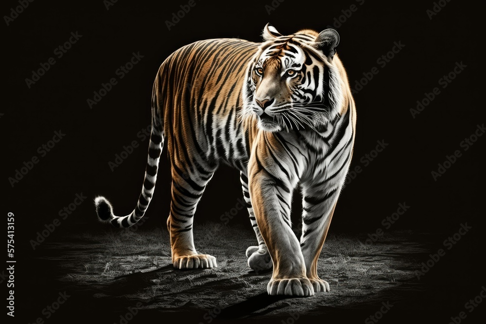 Obraz premium The Amur tiger is the common name for the Siberian tiger, Panthera tigris altaica. Generative AI