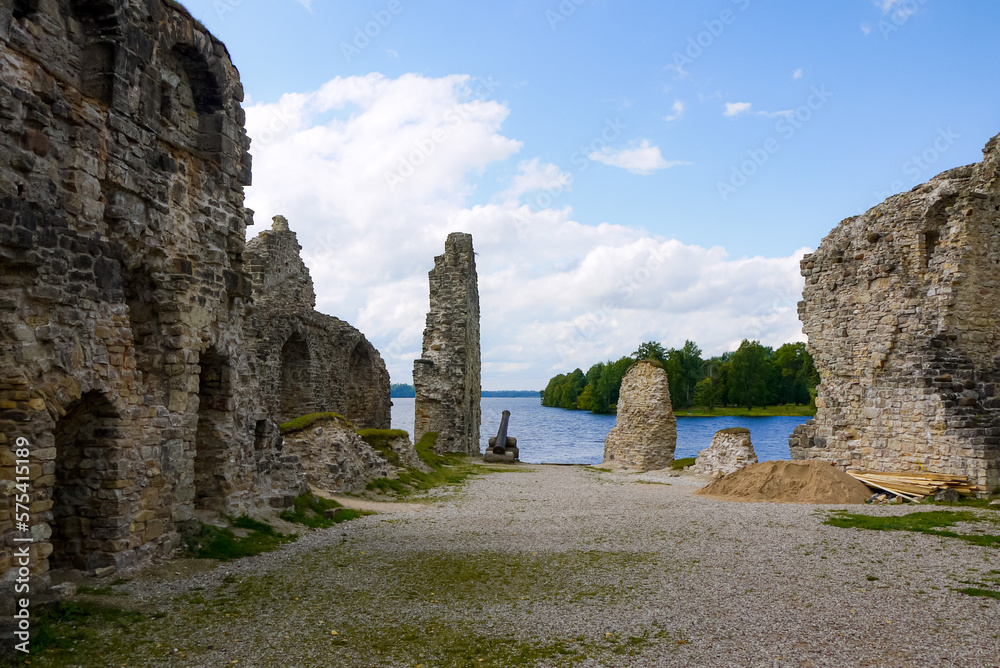 Latvian forests and parks, stone castle ruins