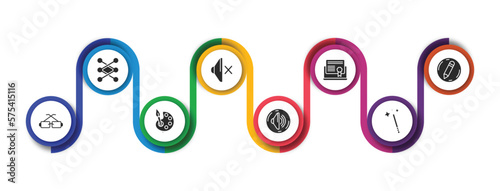 user interface filled icons with infographic template. glyph icons such as lace, sound off, digital certificate, edit button, square glasses, artist paint palette, volume button, magic wand button