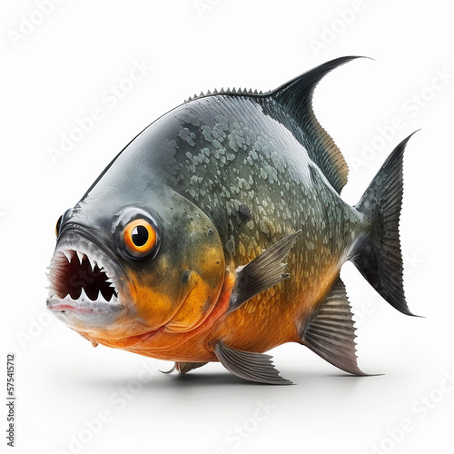 Scary piranha fish with big teeth isolated on white close-up, predatory fish of the Amazon river