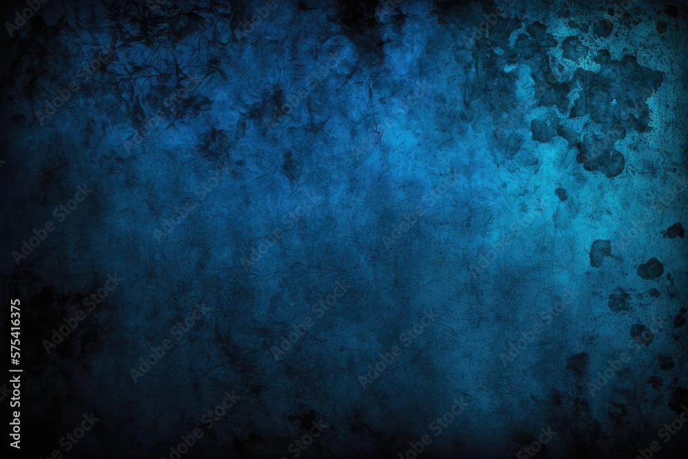 Blue grunge wall background, dark blue wall background created with generative AI technology