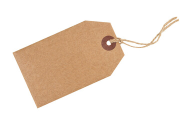 Craft paper tag with twine isolated on transparent background