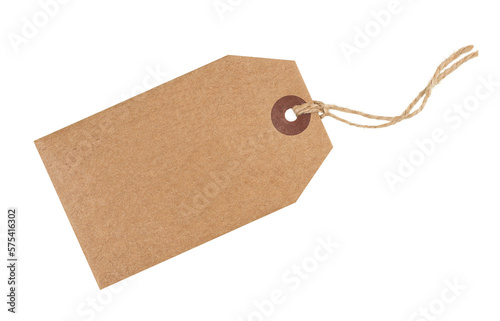Craft paper tag with twine isolated on transparent background