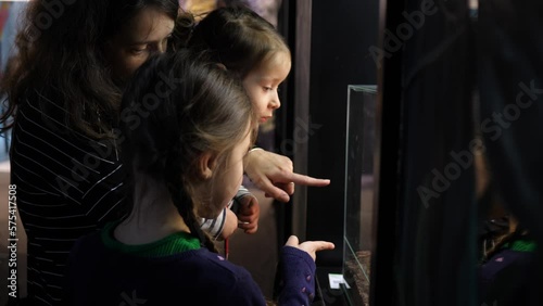 Family visiting a free exhibition of spiders animals from all over the world