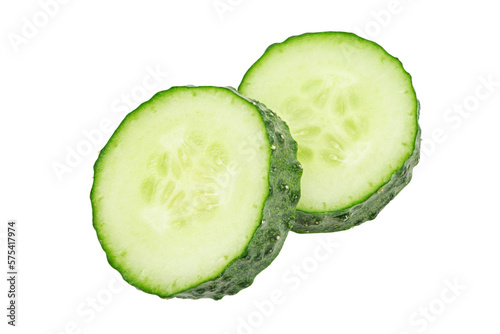 Homemade chopped cucumber.Fresh organic slices cucumber isolated on white background. File contains clipping path.