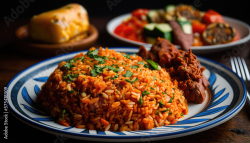 Jollof rice with West African dishes. Generative AI