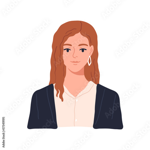 Portrait of a young attractive woman in hand drawn business clothes