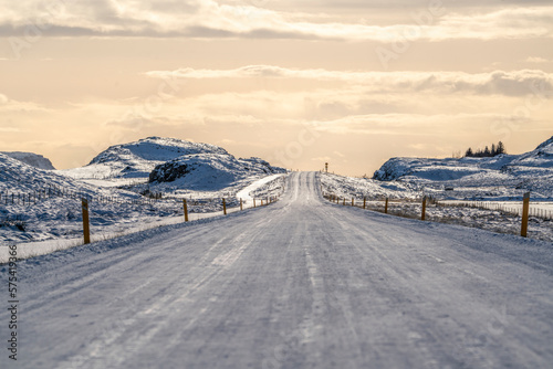 Iceland road during winter time with snow