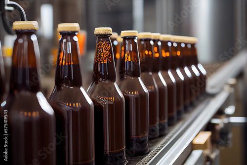 Brown glass beer drink alcohol bottles brewery   generative artificial intelligence 