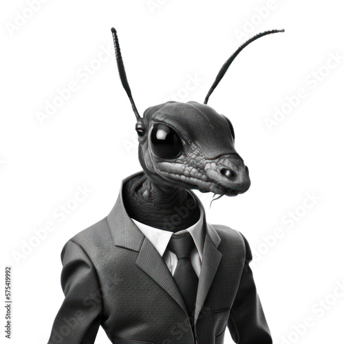 Portrait of a ant dressed in a formal business suit on white background, transparent png, generative ai © Rawf8