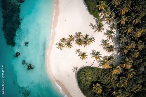 Aerial view of Maldives atoll with palm tree beach. Photo generative AI