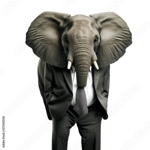 Portrait of a elephant dressed in a formal business suit on white background  transparent png  generative ai