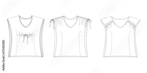 Woman dresses, shirts and tunics technical drawing, template, sketch, flat, mock up. Jersey or woven fabric dress front view, white color 
